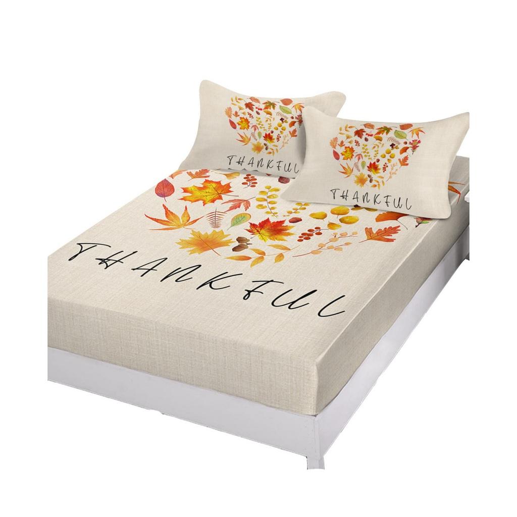 Autumn Maple Leaf Pattern Sheet Three-Piece Digital Printed Sheet Bedding Set Adult Children