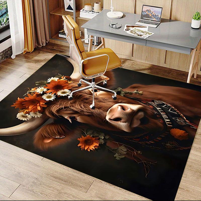 1pc Cow Flower Carpet Office Rug Outdoor Mat Home Decor Area Carpet Festival Gift Office Desk Chair Carpet