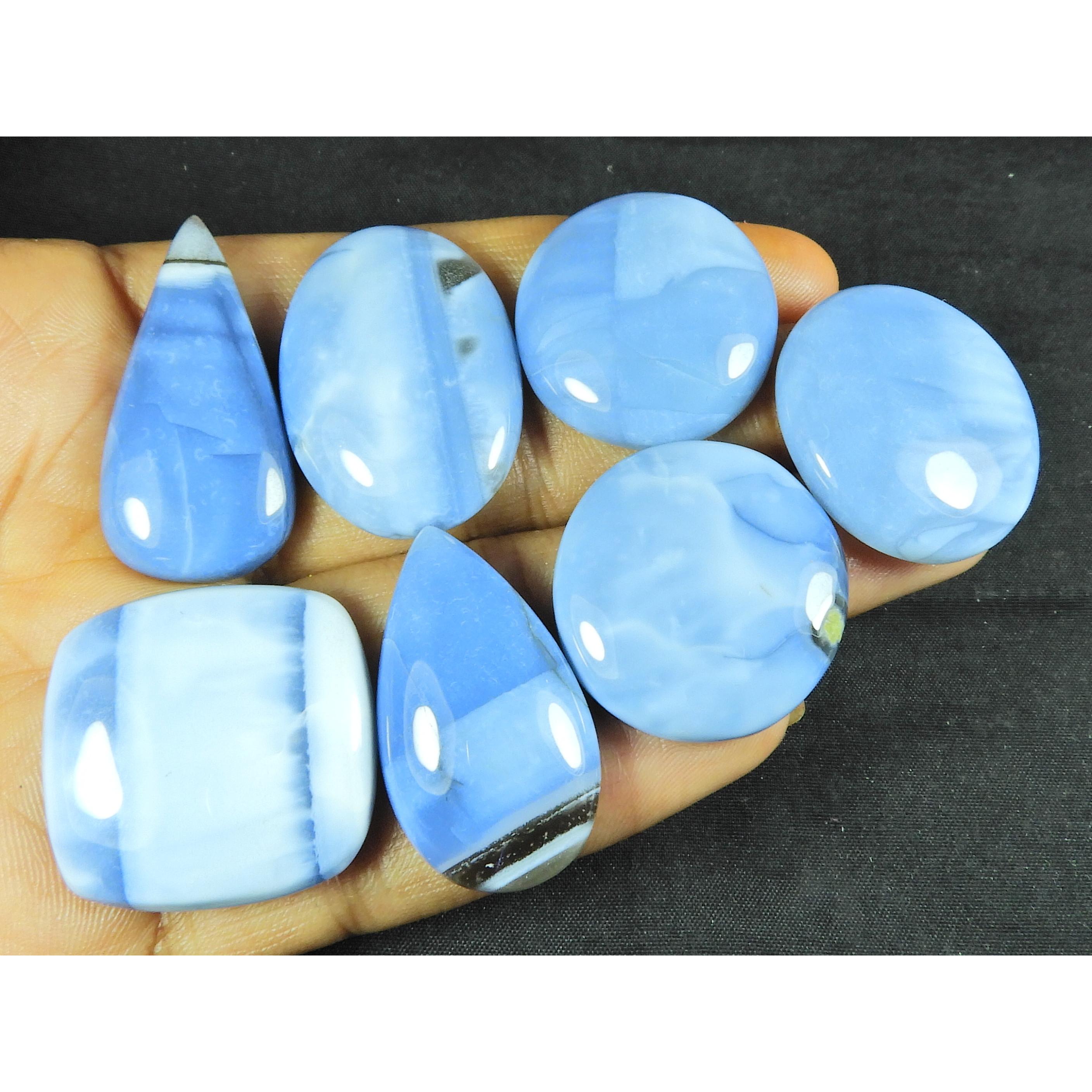 

25-33MM Natural Blue Opal Mix Shape Cabochon Loose Gemstone 17Pcs Lot 394Cts SY-395