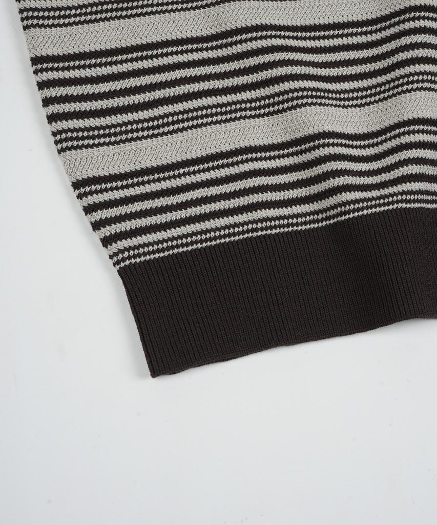 BIRBANTE Summer Breeze Washable Striped Collar Knit - Brown Stripe