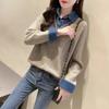 Fake Two-piece Sweater Women's Patchwork Denim Shirt with A Collar Casual Top Loose Long-sleeved Pullover and A Knitted Sweater