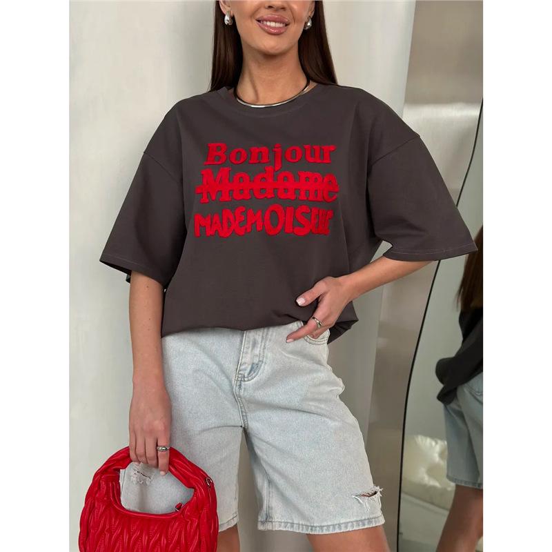 Versatile Retro Print Women's High Street Short Sleeve T-Shirt: European & American Trendy Niche Style