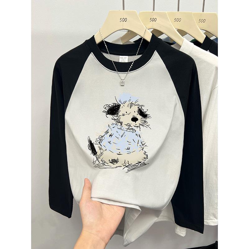 

Women s Cartoon Puppy Print Raglan Long Sleeve Crew Neck T-Shirt, 100% Cotton, Autumn 2024 Collection, Loose Fit Base Layer Top. Triple Extra Large