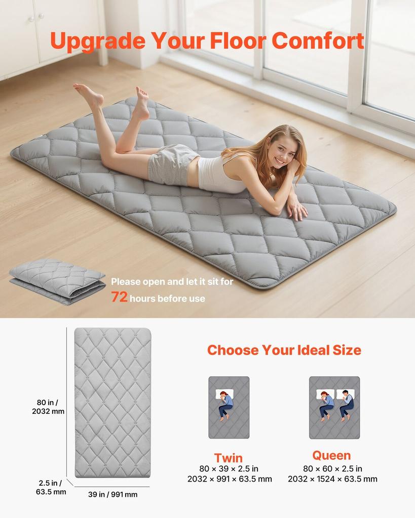 Japanese Tatami Mat, Twin Size Foldable Japanese Tatami Mattress, Futon Mattress with Storage Bag & Fastener, 9-Layer Floor Mat for Sleeping, Dorm,