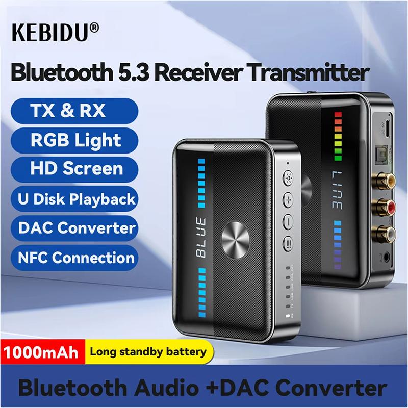 NFC Bluetooth 5.3 Audio Receiver Transmitter RGB Colorful Light USB 3.5MM AUX RCA Coaxial Optical DAC Converter Wireless Adapter
