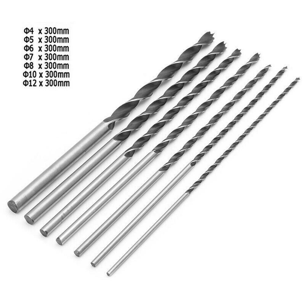 7PCS 300mm Wood Drill Bit Set 4-12mm Brad Point Round Shank For Hardwood Softwood Plastic Acrylic Drilling Tools