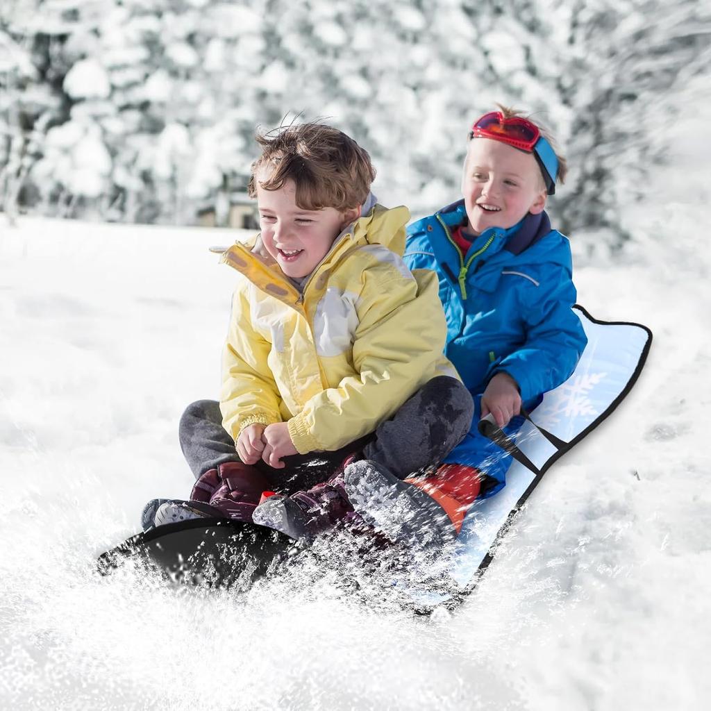 45"×17" Faltbarer Schnee Schlitten, Platz für 2 Kinder oder 1 Erwachsenen, Ultra Portabel Starke Robuste Stoffnähte, Griffe mit Lenkung, Winterspaß für Kinder