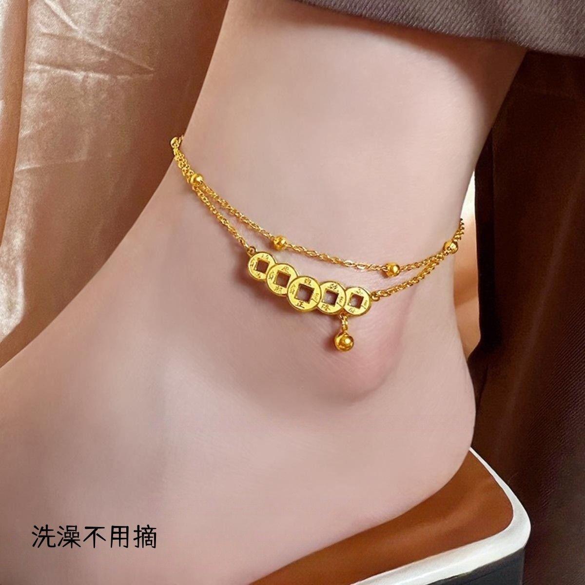 

Цепочка на ключицу с монетами Пяти Императоров, простая, приносящая удачу, женская, в этническом стиле гуочао, новое креативное колье в стиле легкой роскоши