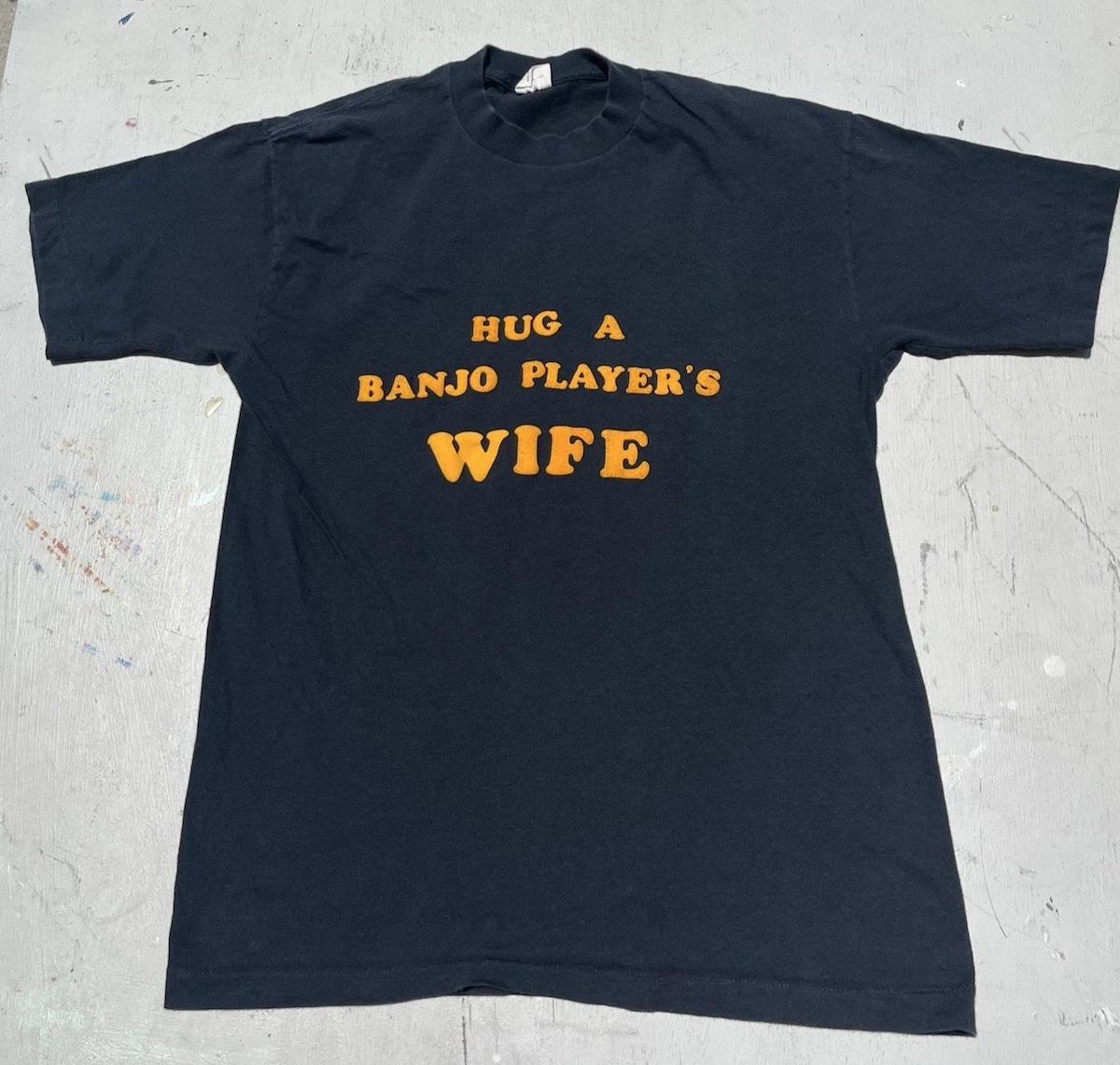 Men s Vintage Banjo T-Shirt Black Spell-Out L Single Stitch USA Hillbilly Funny 4XL