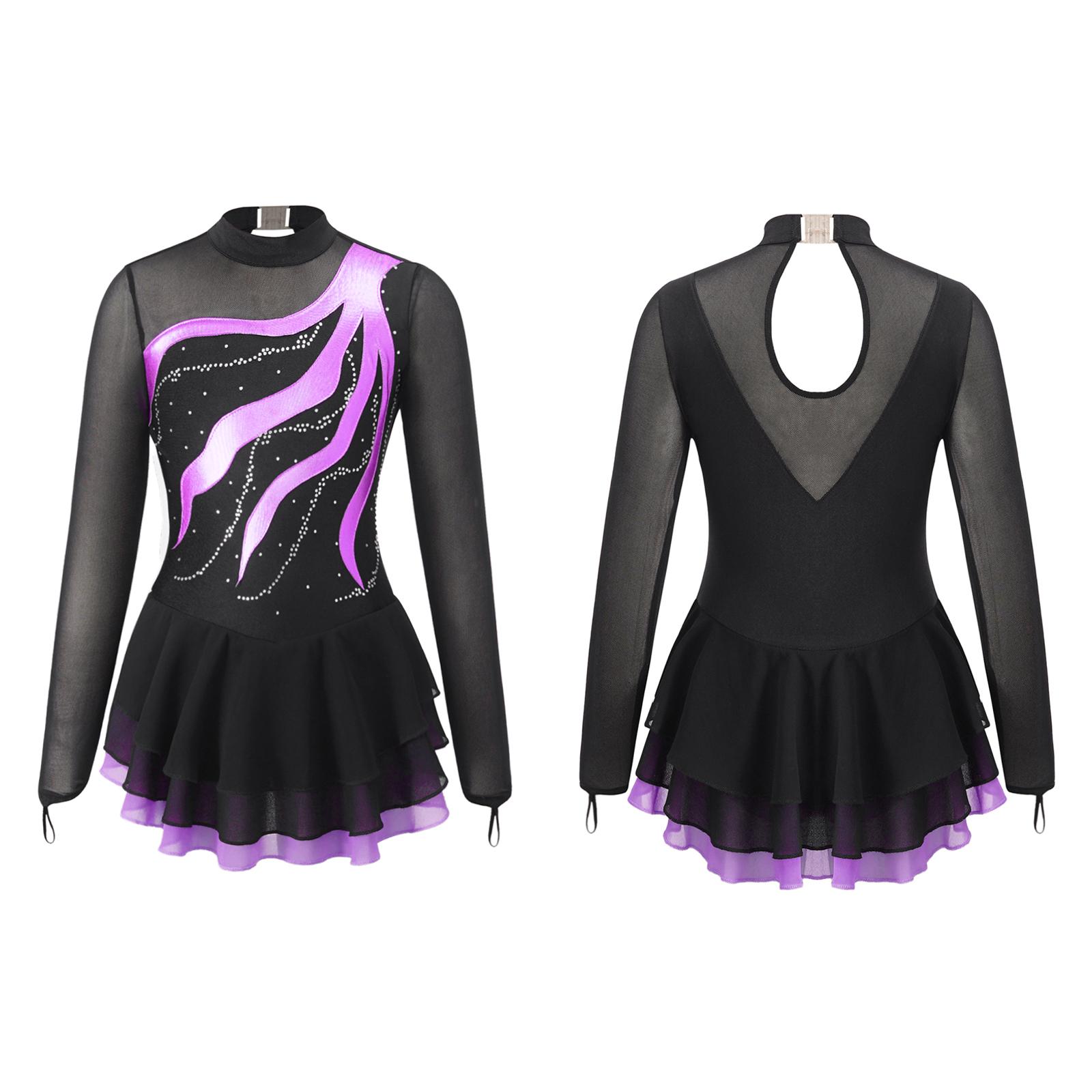 IEFiEL Kinderen meisjes lange mouw strass versierde holle rug dansjurk meisjes kunstschaatsen turnpakje jurk