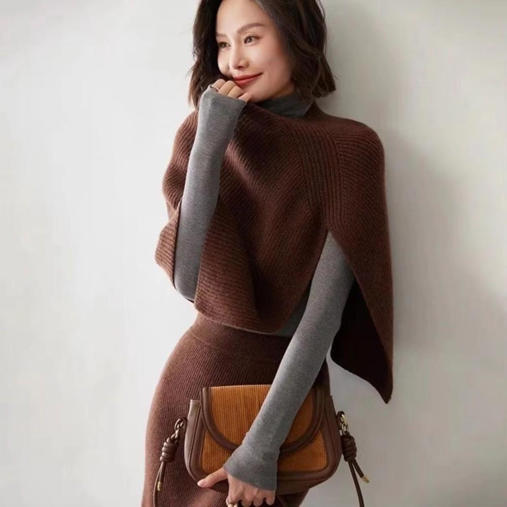 Pullover Women Cape Thicken High Neck Scarf Elegant Knitted Shawl Girl