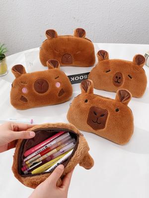 4 Styles Cute Plush Capybara Pencil Storage Bag Cartoon Animal Pen Case Pen Bag Multifunction Large Capacity Stationery Pouch