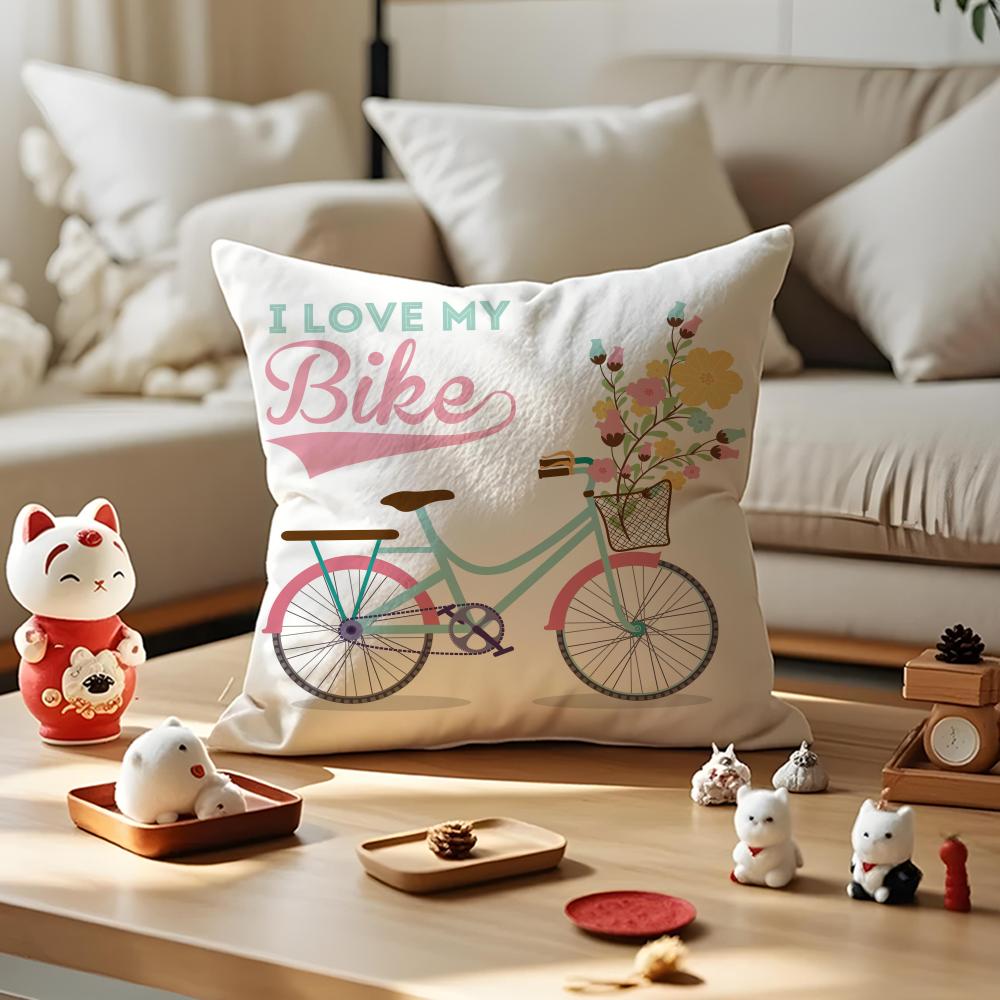 

Country flower bicycle Pillow Case Antidustmite Pillowcase Invisible Zipper Silky Short Plush Sofa Cushion Cover 30x30cm