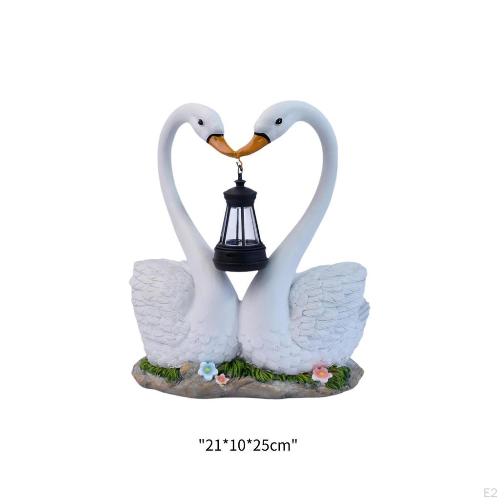 Swan Outdoor Garden Statue Ornament with Solar Lantern Housewarming Gifts Decor Resin