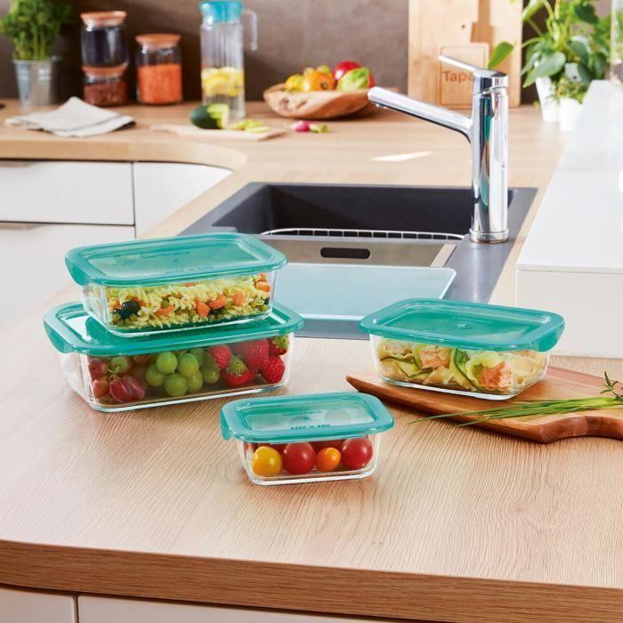 Rechteckige Lunchbox mit Deckel Luminarc Keep'n Lagon 12 x 8,5 x 5,4 cm Türkis 380 ml Glas (6 Einheiten)