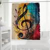 Modern Abstract Music Note Shower Curtain - Polyester, Vibrant Artistic Design, Musical Notes & Leaves, Easy Care,Includes Hooks