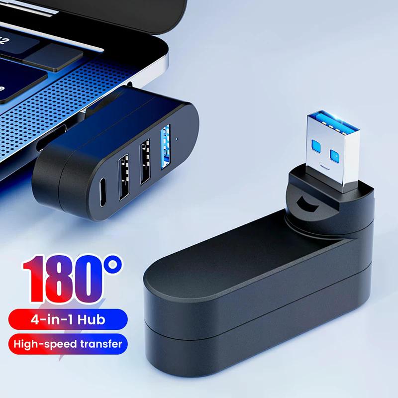 Rotatable USB HUB USB3.0 2.0 Type C HUB USB Splitter 4 Ports Multiple Expander For Computer Laptop MacBook U Disk Data Transfer