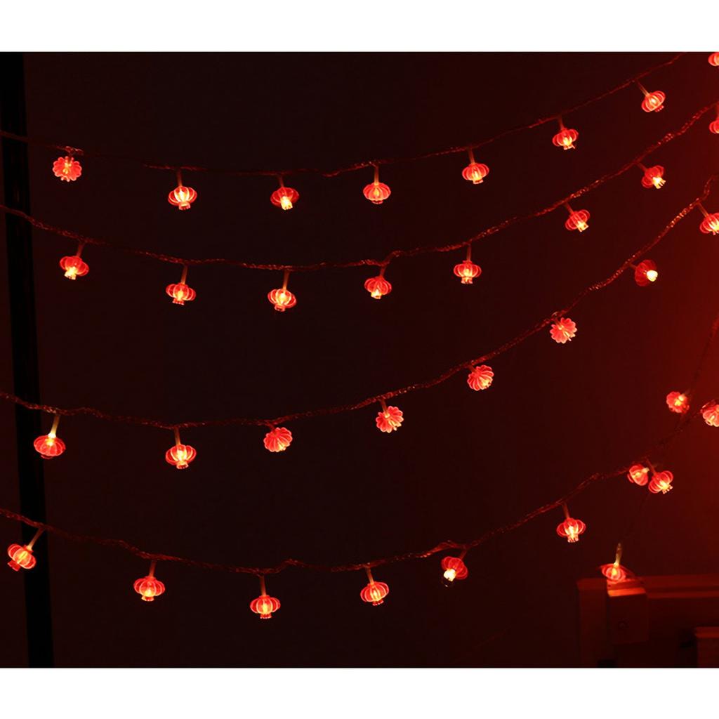 Red Chinese Lantern String Lights LED Light Beads Waterproof New Year Lantern with PVC Shell for