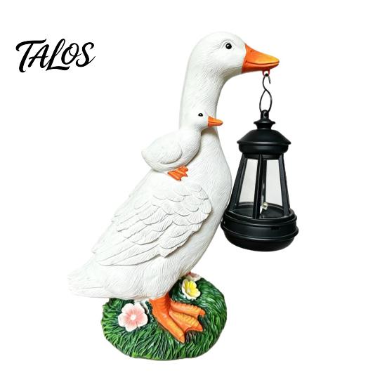 Outdoor Lighting for Garden Duck Statue with Solar Lantern, Cute Mom And Baby Sculpture Powered Yard Decoration Lamp, Waterproof Resin Light