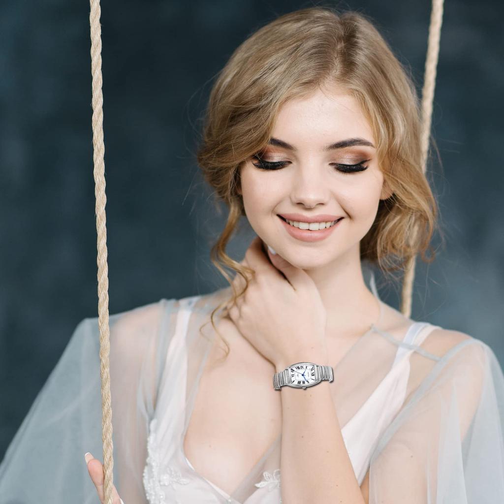 Relógios de Casal, Alfabeto Romano, Mostrador Analógico, Quadrado, Estilo Antigo, Elegante, Pulseira Elástica, Relógios de Quartzo, Prateado, Masculino e Feminino,