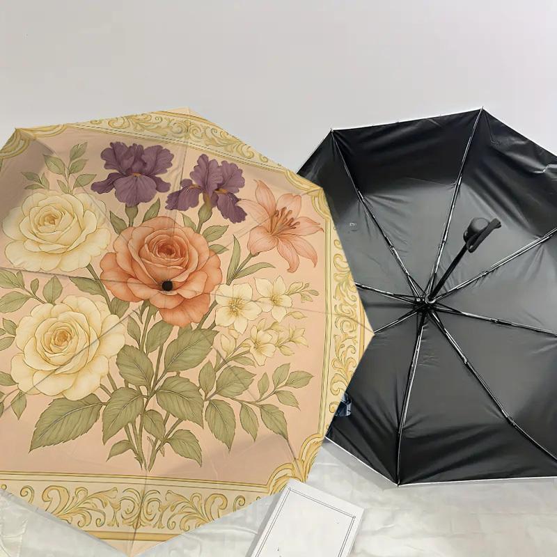 1PC Floral Pattern Umbrella-8-Rib Reinforced Portable Folding Travel Suitable for All Seasons Outdoor Daily Use Is an Ideal Choice  -K0351