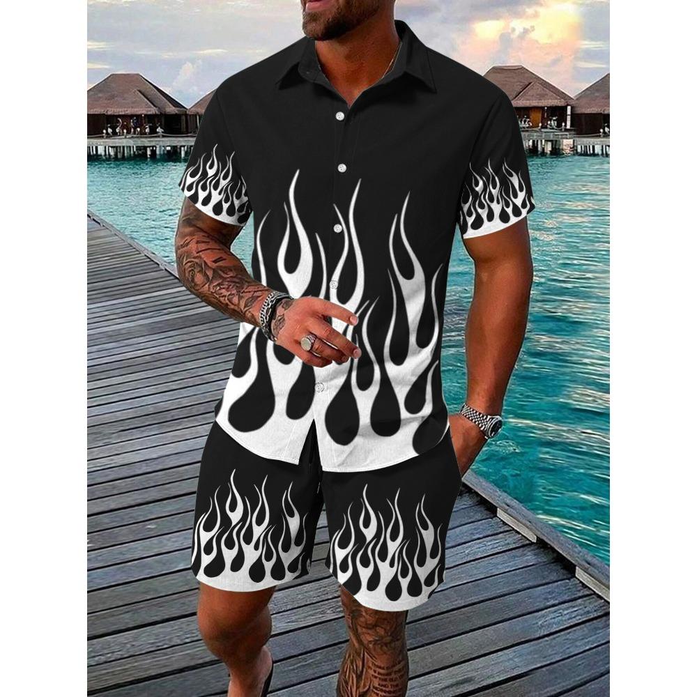 Sommer-Strandparty Herren Freizeithemd Outdoor-Sport Herrenshorts Herren Hawaii-Kurzarmhemd und Strandshorts Set