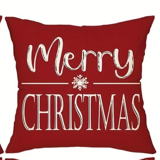 

Christmas Snow Deer Red Pillowcase Snowman Reindeer Print Sofa Cushion Festival Living Room Decoration New Year Home Decoration 18x18Inch