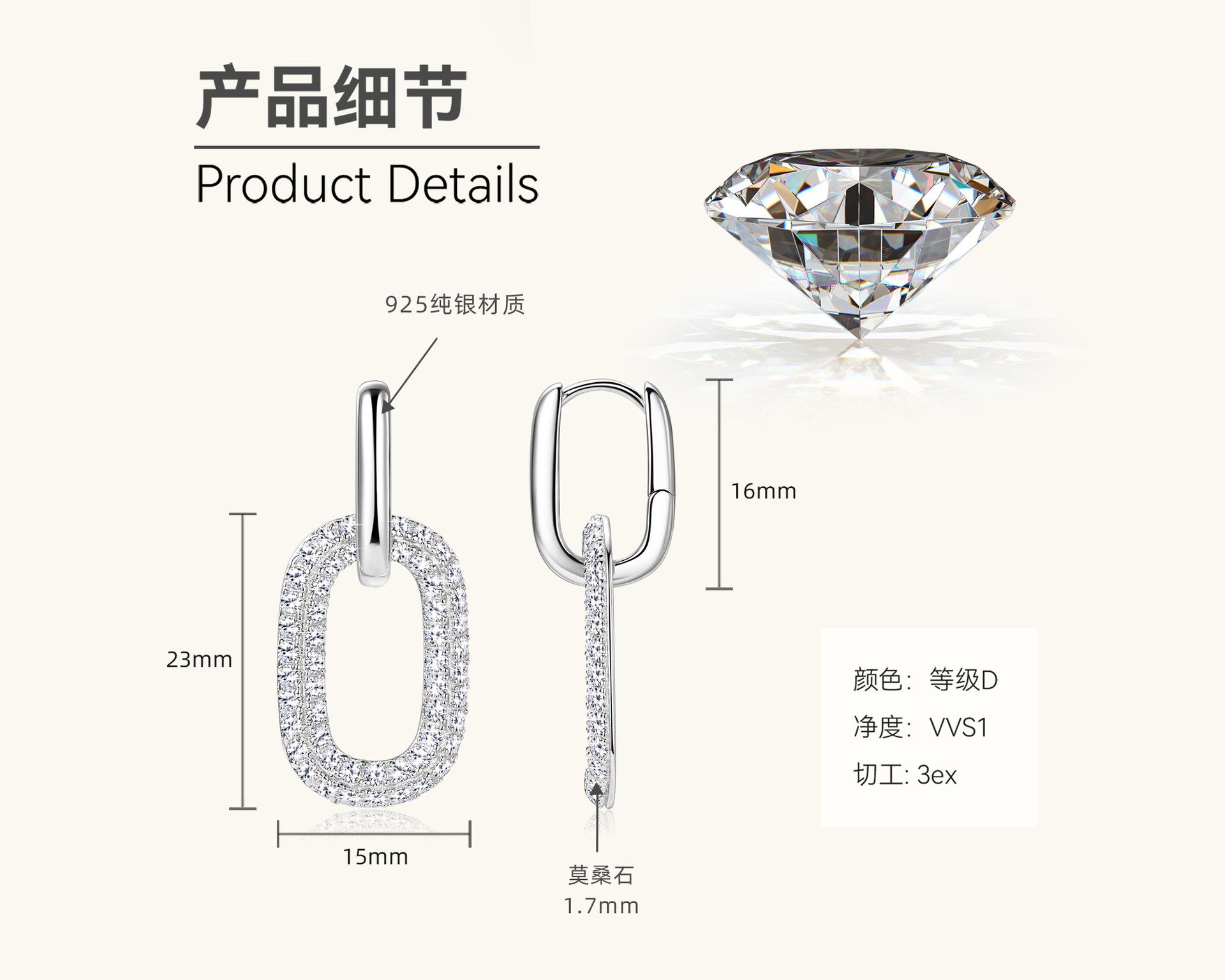 

Silvere Glam Простые серьги-пусеты с муассанитом в европейском и американском стиле, Элегантные серьги-пуговицы в виде скрепок, Высококлассные серебряные аксессуары для ушей 0.16 carat+0.16 carat белый