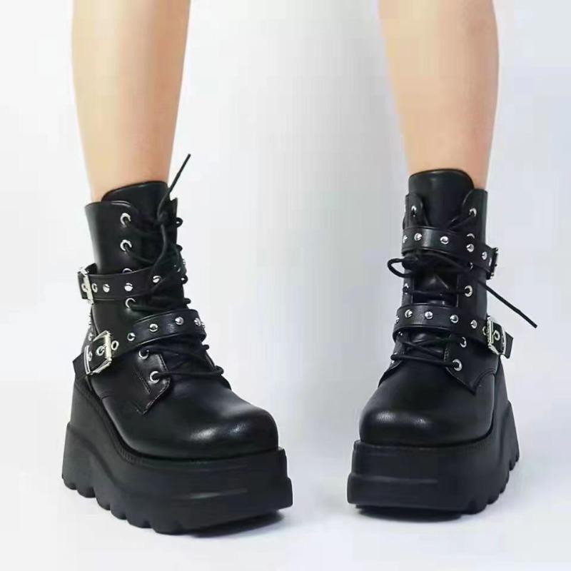 Fashion Women Shoes New Gothic Style Platform Boots Vampire Cosplay Mid-calf Boots for Women Autumn Wedges Comfortable Motorcycle Boots