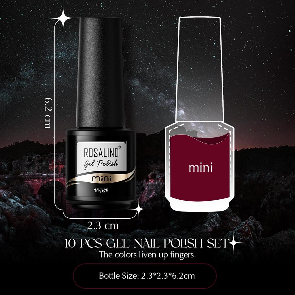 ROSALIND 10PCS Gel Nail Polish Set Solid Color Nail Bottom Adhesive and Top Coat UV LED Lamp Nail Supplies.