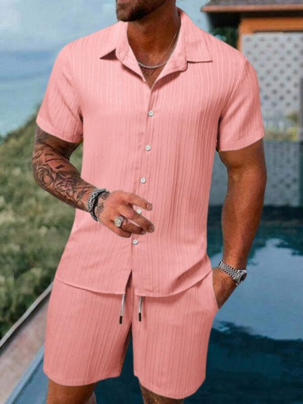 2023 Men's Casual Summer Beach Shirt & Shorts Set - European & American Style