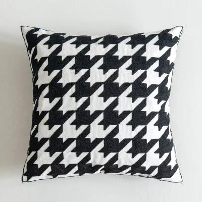Home Decorative Embroidered Cushion Cover Black White Canvas Cotton Square Embroidery Pillow Cover 45X45Cm For Sofa Bed Chair