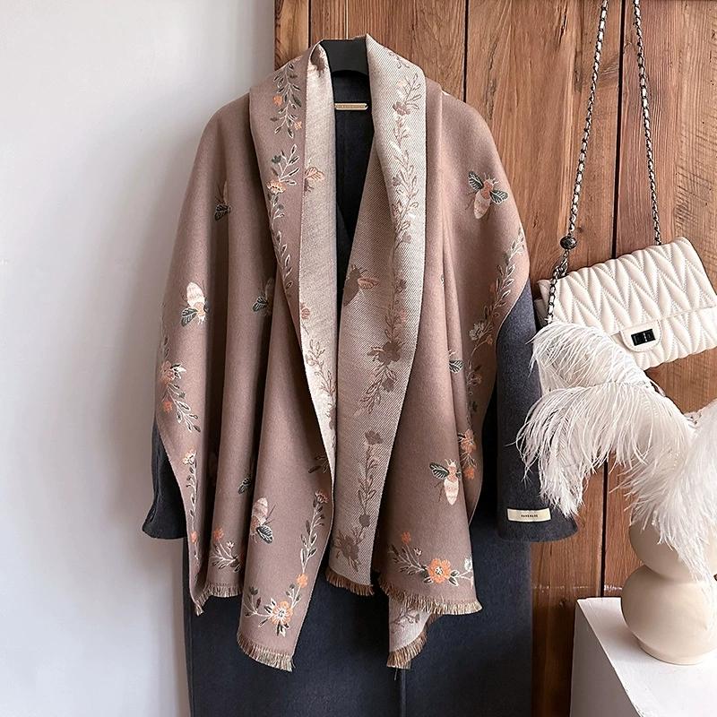 Autumn And Winter Warm Scarf For Women Retro Jacquard  Scarf With Tassel Luxury Faux Cashmere New Scarves And Shawls