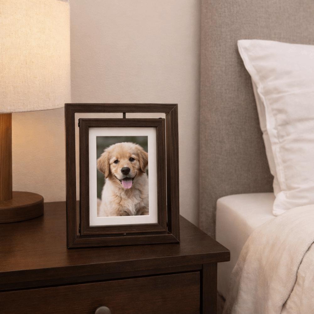 Durable Pet Memorial Frame Wooden Pet Photo Frame Rotating Photo Frame Living Room Decor