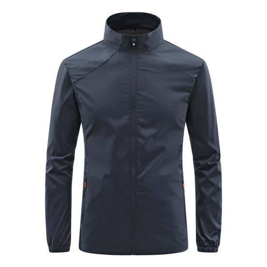 

Stand Collar Long Sleeve Men Coat Pockets Zipper Placket Solid Color Ultrathin Cycling Fishing Windbreaker Coat Streetwear L темно-серого