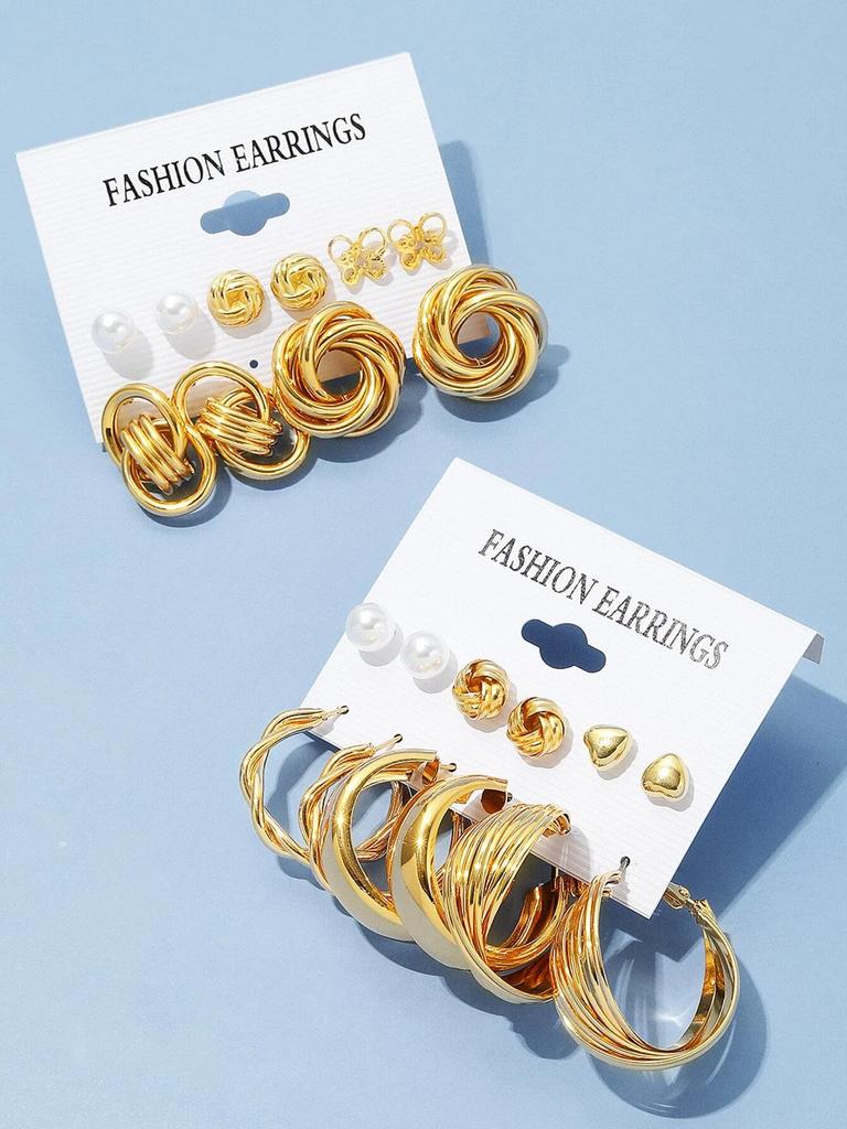 22Pcs/Set Fashion Gold Color Simple Earrings Retro Versatile Heart Faux Pearl Geometric Design Earring Daily Wear Jewelry Gifts
