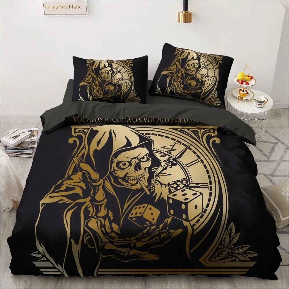 3D Black Bedding Collection Pillowcase King Queen Full Single 200X200 With Bed Linen Gold Design 3D Printed Duvet Cover Collection For Teens Women