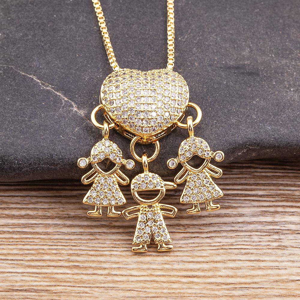 Nidin Hot Sale Classic Son/Daughter Sparkling Zircon Charm Pendant Necklace For Women Boys and Girls Clavicle Chain Jewelry Gift