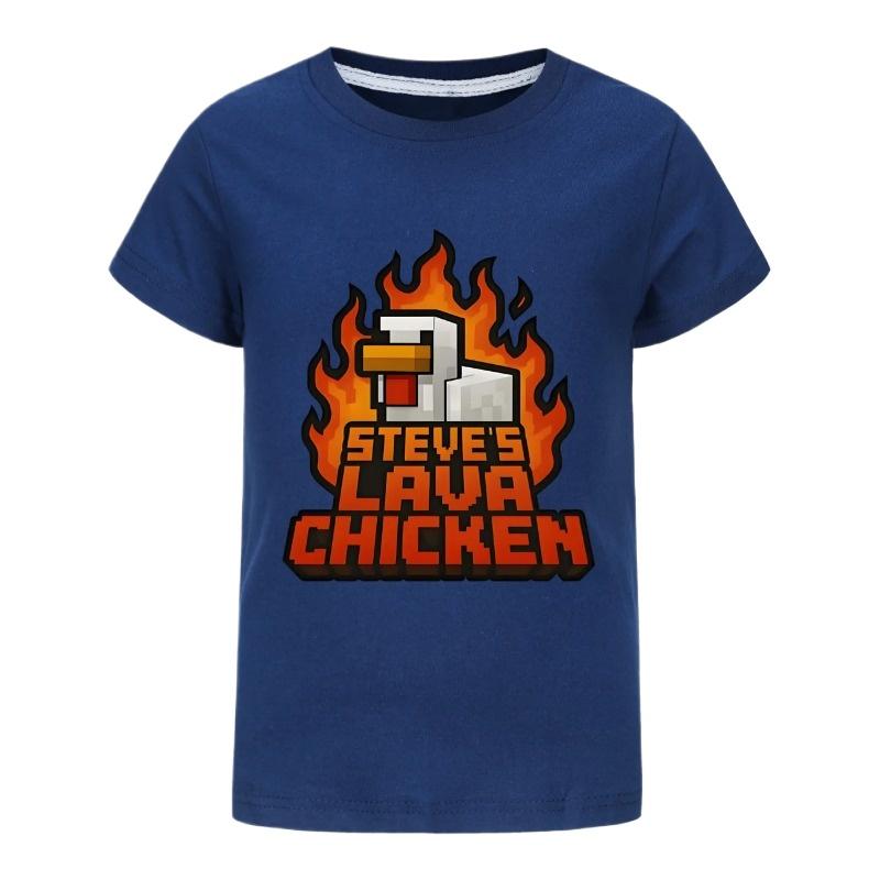 

2025 Футболки для девочек Летняя одежда с коротким рукавом Детская мультяшная футболка Костюм курицы лавы Стива Детская одежда с коротким рукавом 100