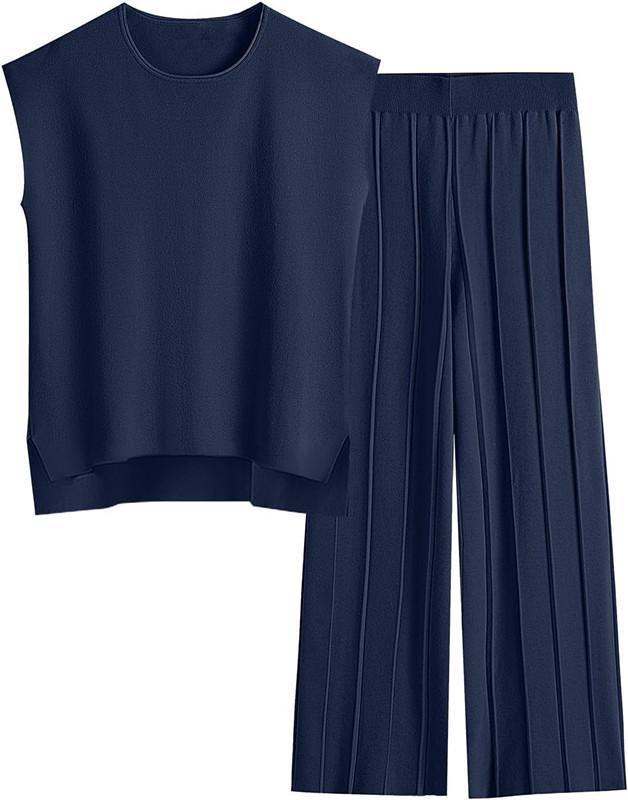2024 Women's Knitted Casual Suit: Sleeveless Vest Sweater & Wide-Leg Pants Two-Piece