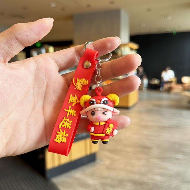 1Pcs Cute Red Cartoon Sheep Keychains With Soft Pvc Pendant Durable Wrist Strap For  Year Gifts And Bag Decorations