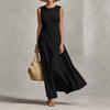 YYFS Women's Fashion Summer Spring Solid Color Print Sleeveless O-Neck Loose Waistline Casual Dresses