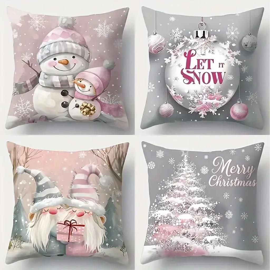 4pcs Christmas Cushion Cover Santa Claus Snowman Dwarf Printed Durable Cover 2025 New for Home Ornament Xmas New Year Decoration