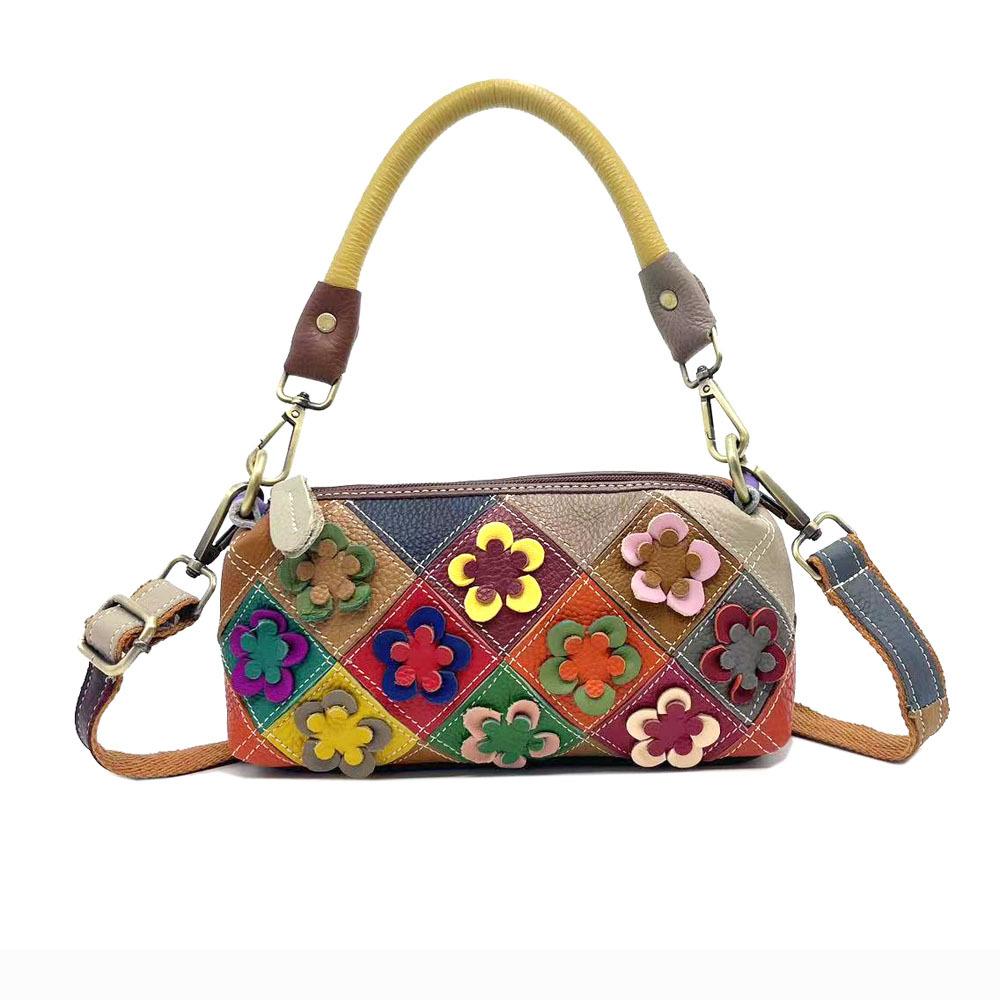 Women S Mobile Phone Bag Hand-Spliced Colored Leather Plum Blossom Bag Handbag Shoulder Messenger Bag