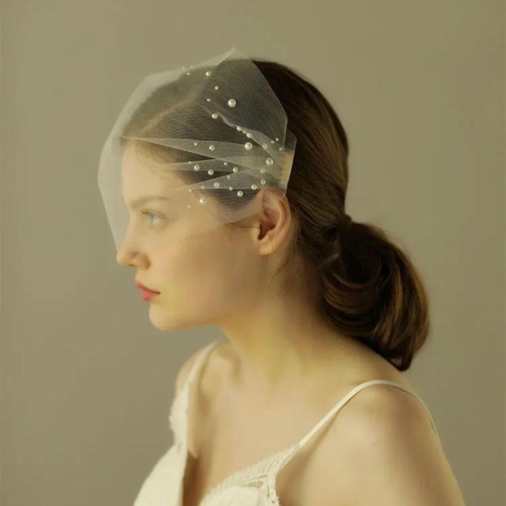 Soft Tulle Blusher Veil Handmade Pearls Side Comb Veil Lightweight Bridal Veil  Bridal Shower