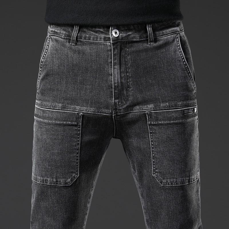 Spring Collection: Men's Elastic Smoke Gray Jeans - Vintage Wash Retro Style