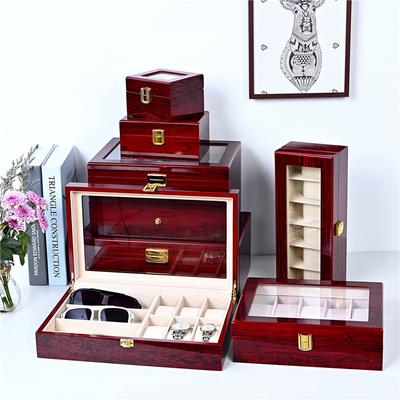 Boîte à Montres en Bois Multi-Compartiments Lot en Gros Grande Capacité Vitrine d'Exposition en Palissandre Finition Laquée Organisateur Présentoir de Rangement pour Bijoux
