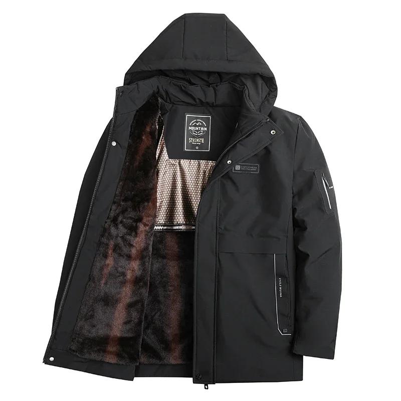 

Мужская зимняя флисовая парка высокого качества, утолщенная, с графеном, теплая, ветрозащитная, с капюшоном, деловая повседневная куртка на пуху и хлопке L чёрный