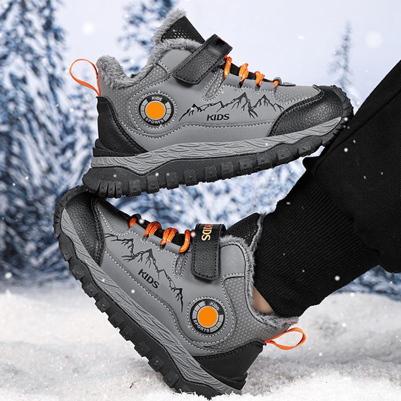 Winter Children's Fashionable Fleece Warm Outdoor High Top Cotton Boots Snow Boots Hiking Cotton Shoes 30-40