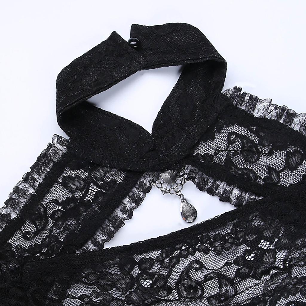 Gothic See Through Shrug Tops Grunge Aesthetic Black Flare Sleeve Crop Top Women Streetwear Vintage Punk Sexy Clothing